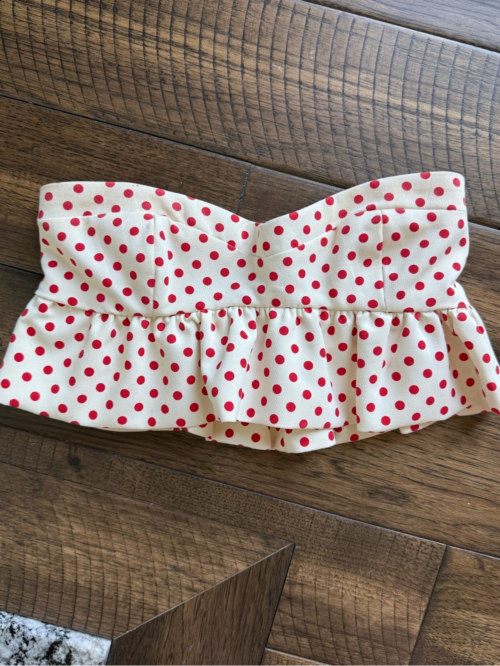 Zara Strapless Polka Dot Ruffle Top